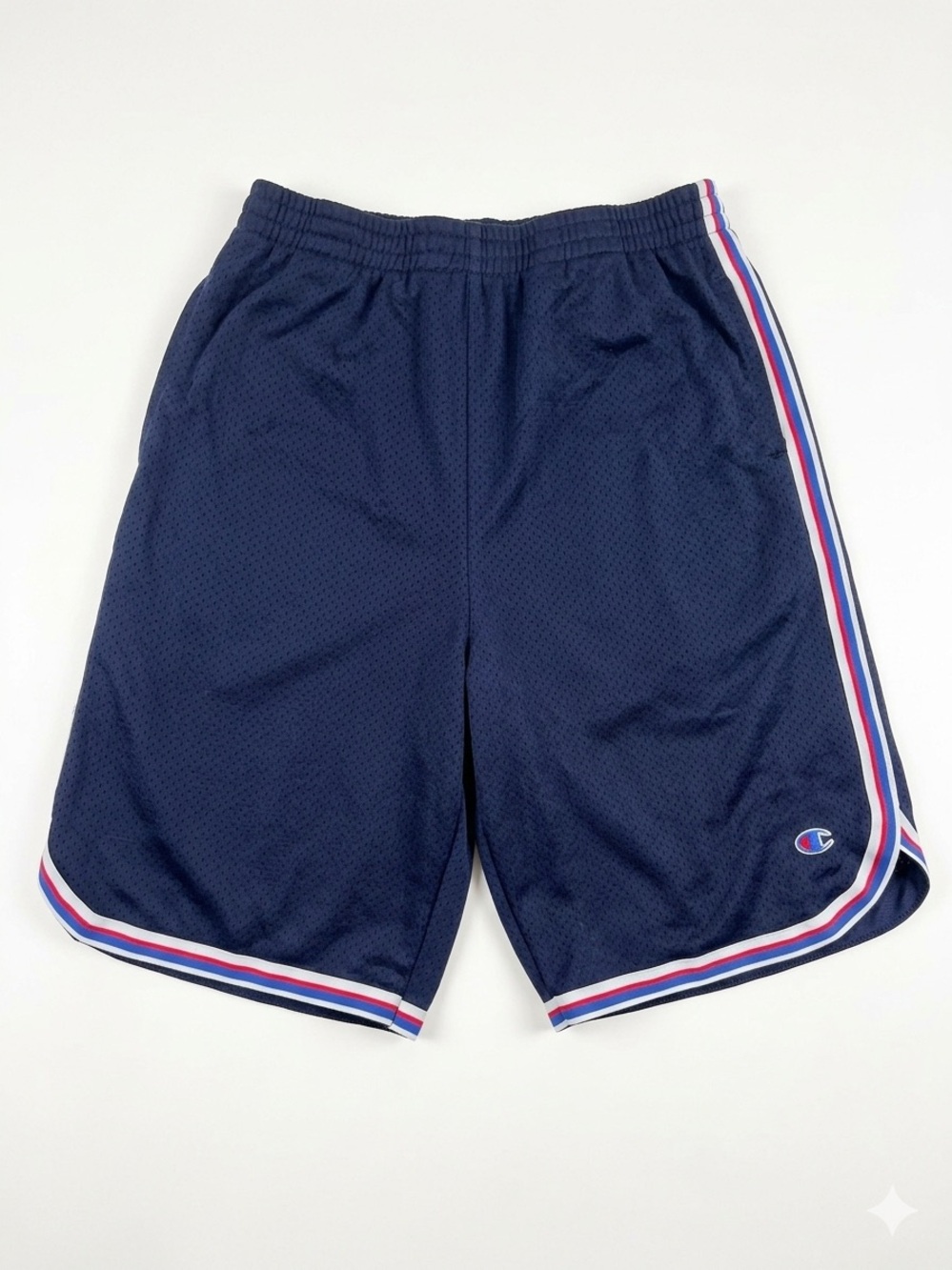 Boys Champion Navy Mesh Athletic Shorts with Red & White Trim